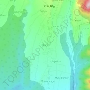 Topografische Karte Dhana, Höhe, Relief