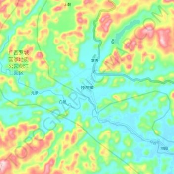 Topografische Karte 怀群镇, Höhe, Relief