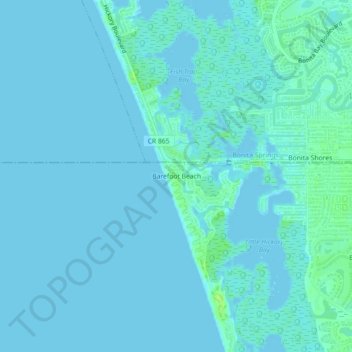 Topografische Karte Barefoot Beach, Höhe, Relief