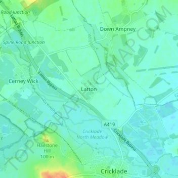 Topografische Karte Latton, Höhe, Relief