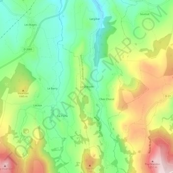 Topografische Karte La Gratade, Höhe, Relief