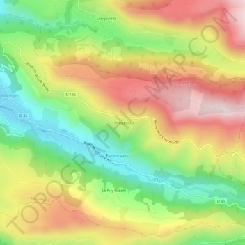 Topografische Karte Ribouzou, Höhe, Relief