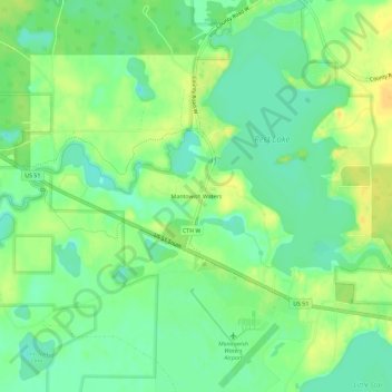 Topografische Karte Mantowish Waters, Höhe, Relief