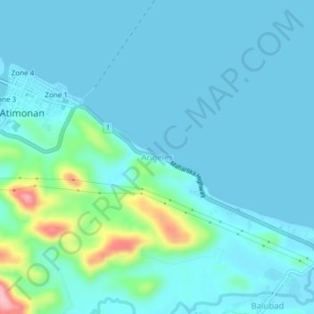 Topografische Karte Angeles, Höhe, Relief