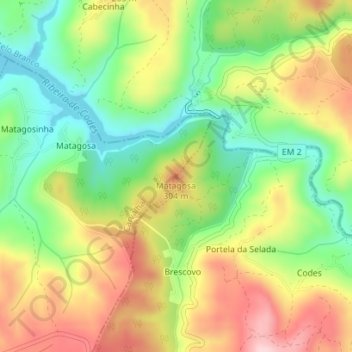Topografische Karte Matagosa, Höhe, Relief