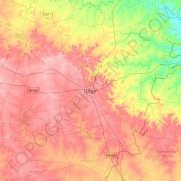 Topografische Karte Udgir, Höhe, Relief