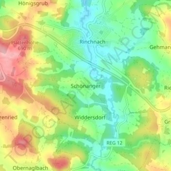Topografische Karte Schönanger, Höhe, Relief