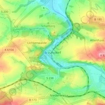 Topografische Karte Braunsdorf, Höhe, Relief