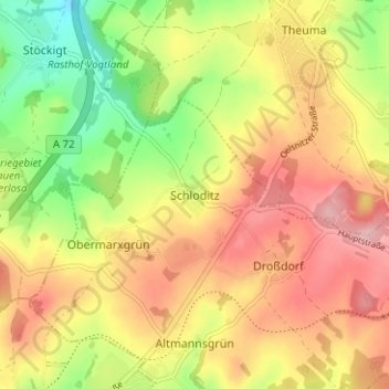 Topografische Karte Schloditz, Höhe, Relief