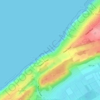 Topografische Karte Walton Bay, Höhe, Relief