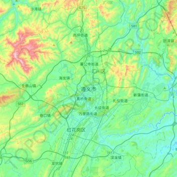 Topografische Karte Zunyi, Höhe, Relief