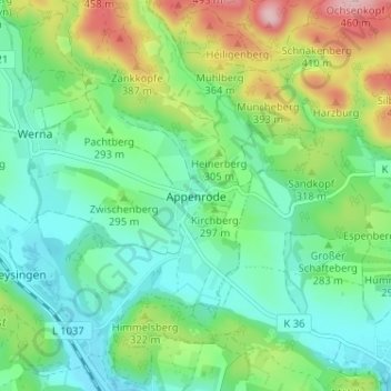 Topografische Karte Appenrode, Höhe, Relief