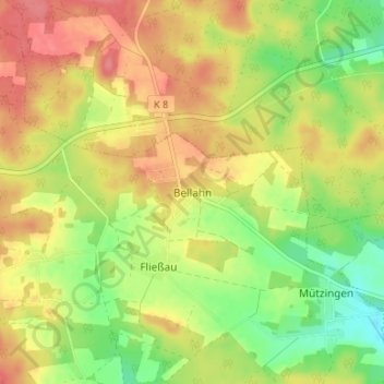 Topografische Karte Bellahn, Höhe, Relief