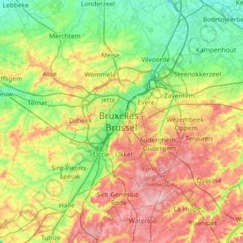 Topografische Karte Brussels, Höhe, Relief