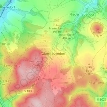 Topografische Karte Oberfrauendorf, Höhe, Relief
