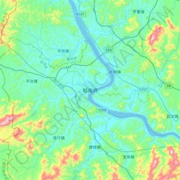 Topografische Karte 郁南县, Höhe, Relief