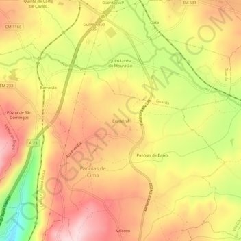 Topografische Karte Cerdeiral, Höhe, Relief