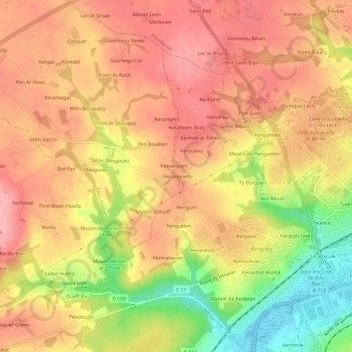 Topografische Karte Kervalguen, Höhe, Relief