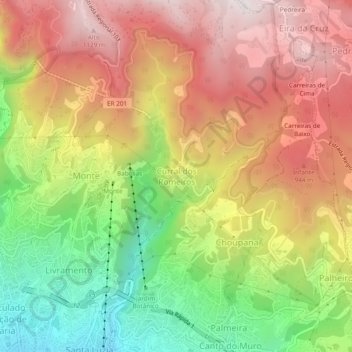 Topografische Karte Curral dos Romeiros, Höhe, Relief