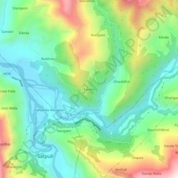 Topografische Karte Rautela, Höhe, Relief