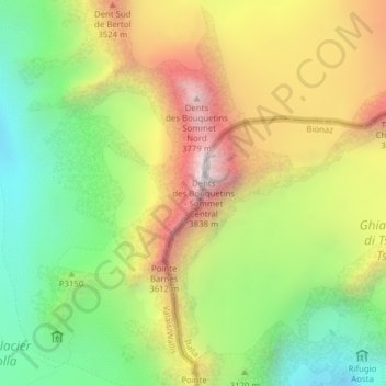 Topografische Karte Dents des Bouquetins, Höhe, Relief