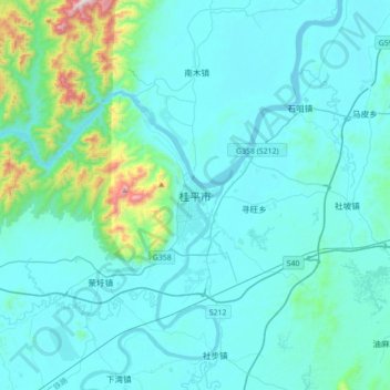 Topografische Karte 桂平市, Höhe, Relief