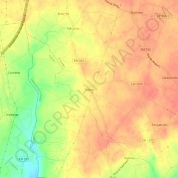 Topografische Karte Tojeiro, Höhe, Relief