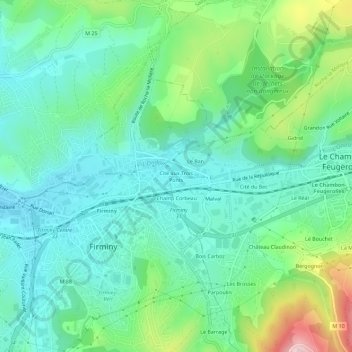 Topografische Karte Cité aux Trois Ponts, Höhe, Relief