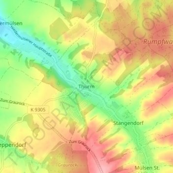 Topografische Karte Thurm, Höhe, Relief