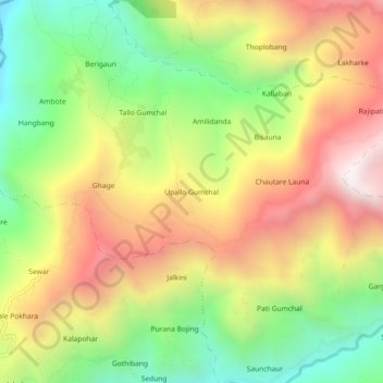 Topografische Karte Upallo Gumchal, Höhe, Relief