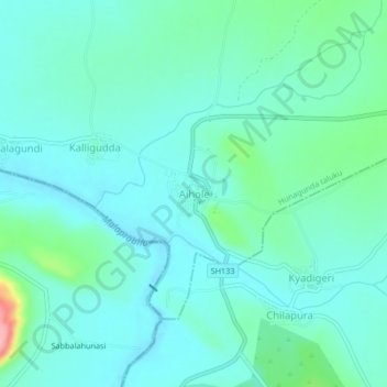 Topografische Karte Aihole, Höhe, Relief