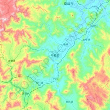Topografische Karte 平和县, Höhe, Relief
