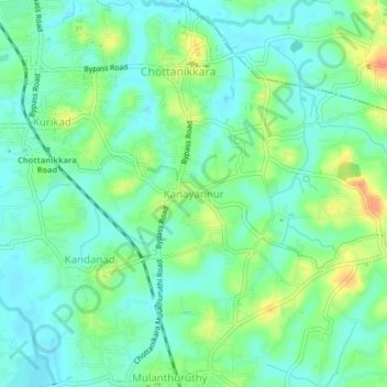 Topografische Karte Kanayannur, Höhe, Relief