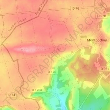 Topografische Karte Courtioux, Höhe, Relief