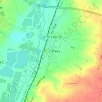 Topografische Karte Offord Darcy, Höhe, Relief