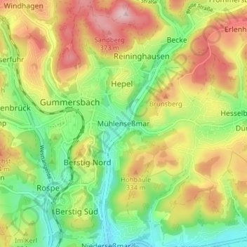 Topografische Karte Mühlenseßmar, Höhe, Relief