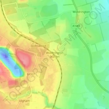 Topografische Karte Widdrington Station, Höhe, Relief