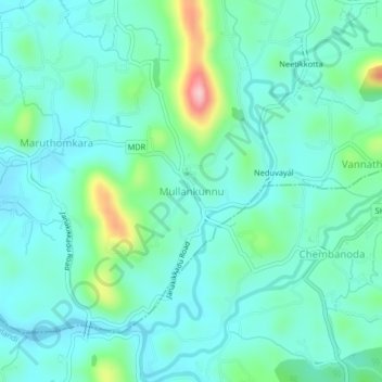 Topografische Karte Mullankunnu, Höhe, Relief
