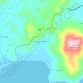 Topografische Karte Puerto Princesa, Höhe, Relief