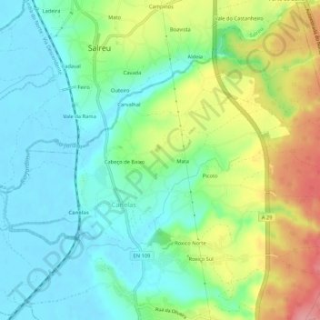 Topografische Karte Cabeço de Cima, Höhe, Relief