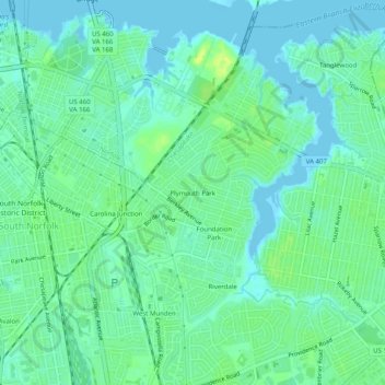 Topografische Karte Plymouth Park, Höhe, Relief
