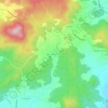 Topografische Karte Vilar do Monte, Höhe, Relief