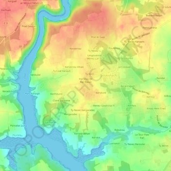 Topografische Karte Menez Bris, Höhe, Relief