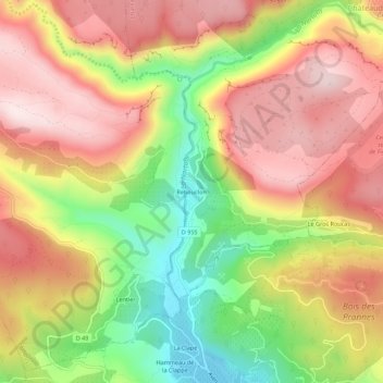 Topografische Karte Rebouillon, Höhe, Relief