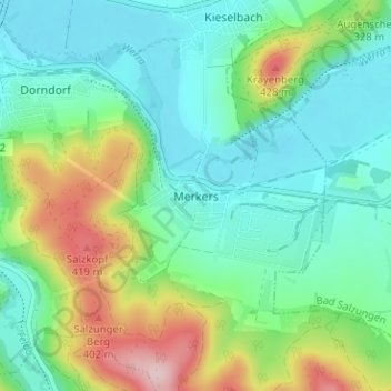 Topografische Karte Merkers, Höhe, Relief