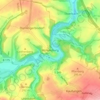 Topografische Karte Wolkenburg, Höhe, Relief