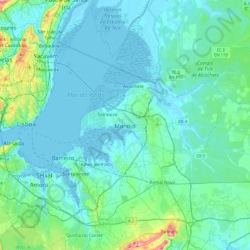 Topografische Karte Montijo, Höhe, Relief