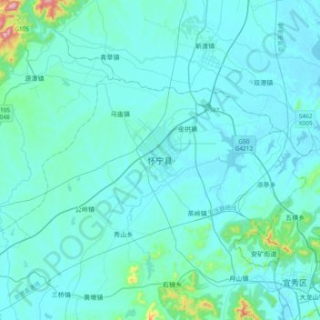 Topografische Karte 怀宁县, Höhe, Relief