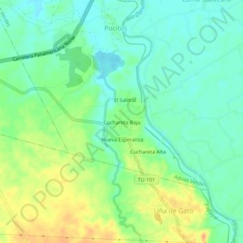 Topografische Karte Cuchareta Baja, Höhe, Relief