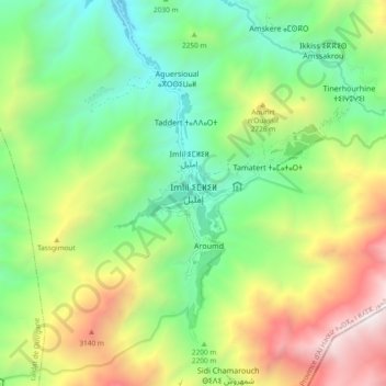 Topografische Karte Imlil, Höhe, Relief